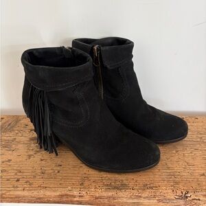 Sam Edelman Black Suede Ankle Boots with Fringe
